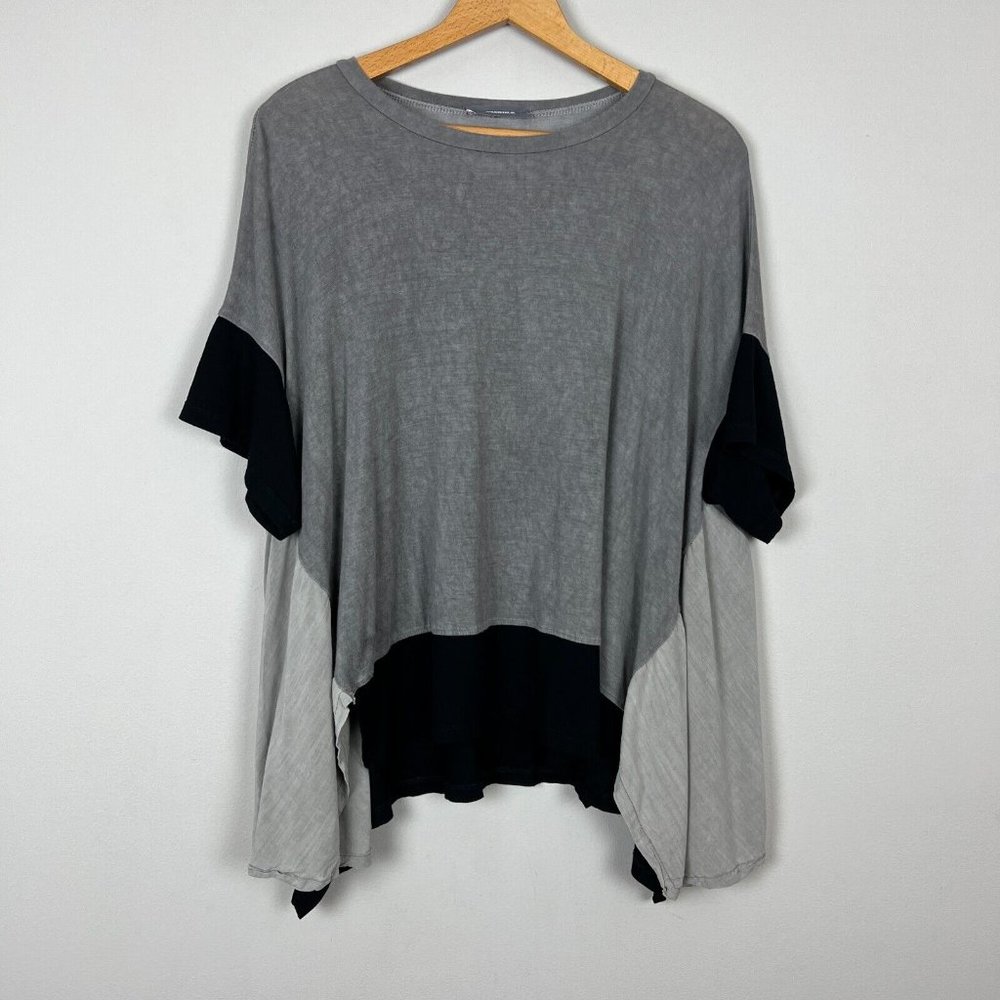 Alembika Top Womens Small Gray Colorblock Oversized Slouchy Tunic 3/4 Sleeve